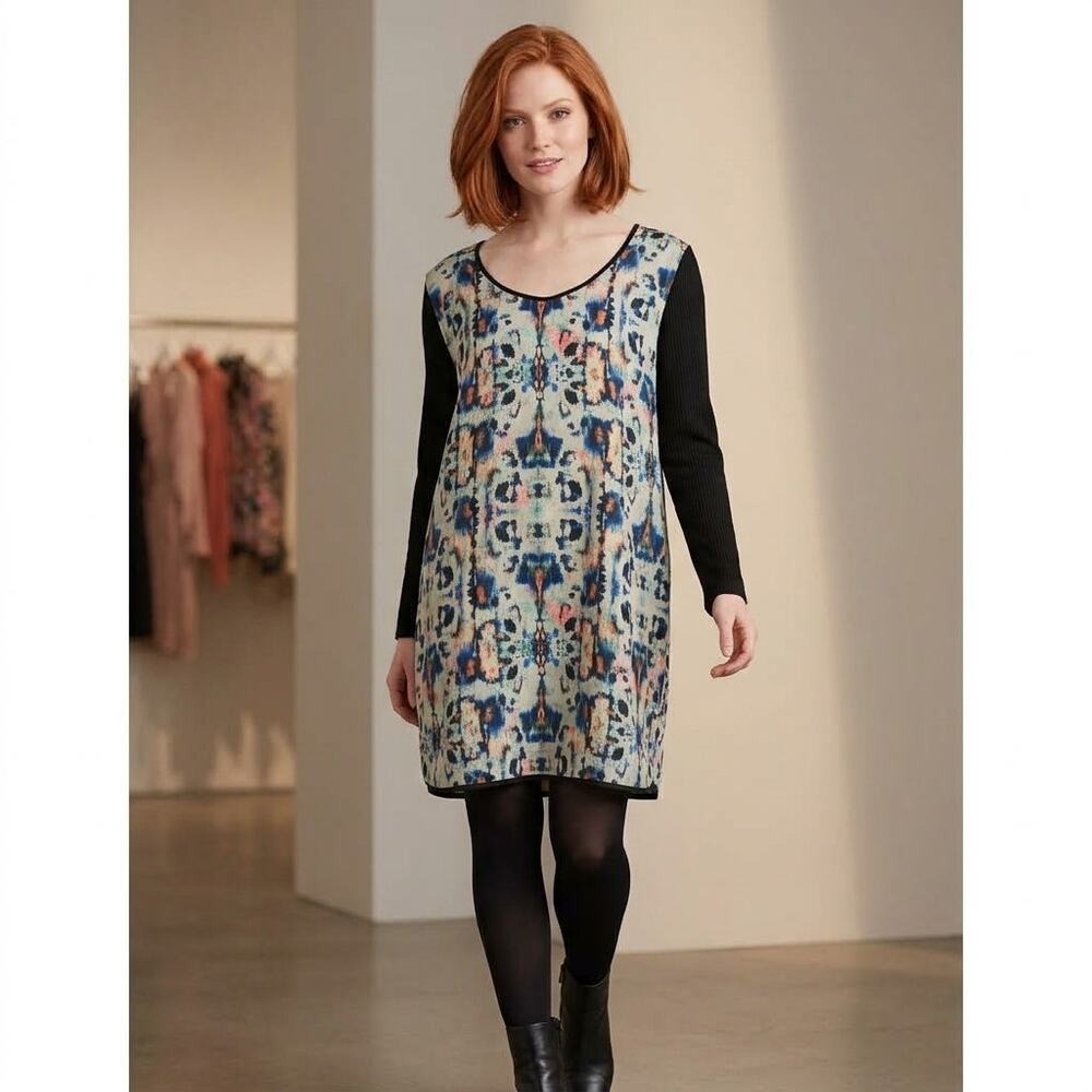 Anthropologie HD In Paris Long Sleeve Tunic Dress Abstract Art To Wear Size 10P
